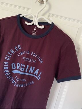 3/25$ Men’s T‑Shirt - Burgundy with Navy Trim
